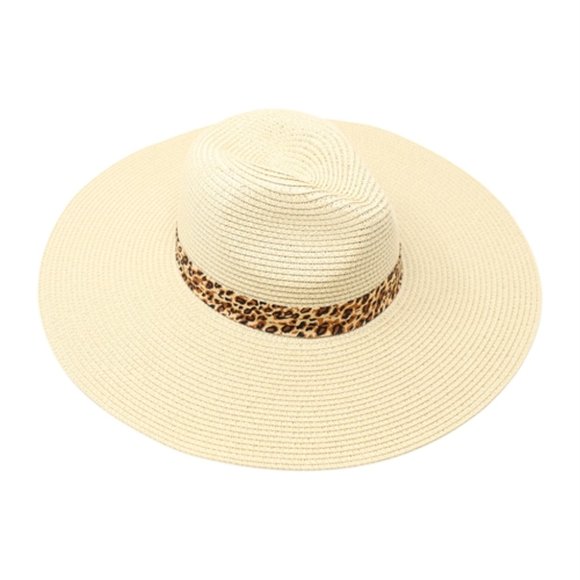 Leopard Print Band Straw Sun Hat - Picture 2 of 3